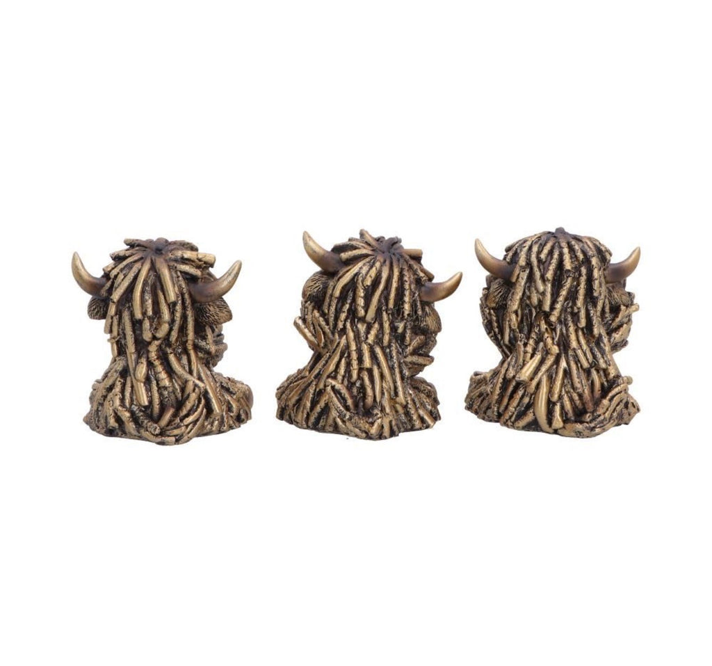 Three Wise Gold Highland Cows set of 3 7.5cm