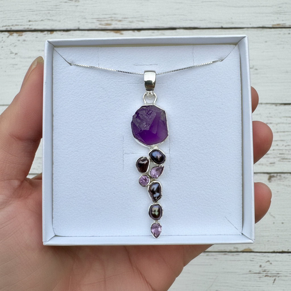 925 Sterling Silver Amethyst & Pearl Pendant