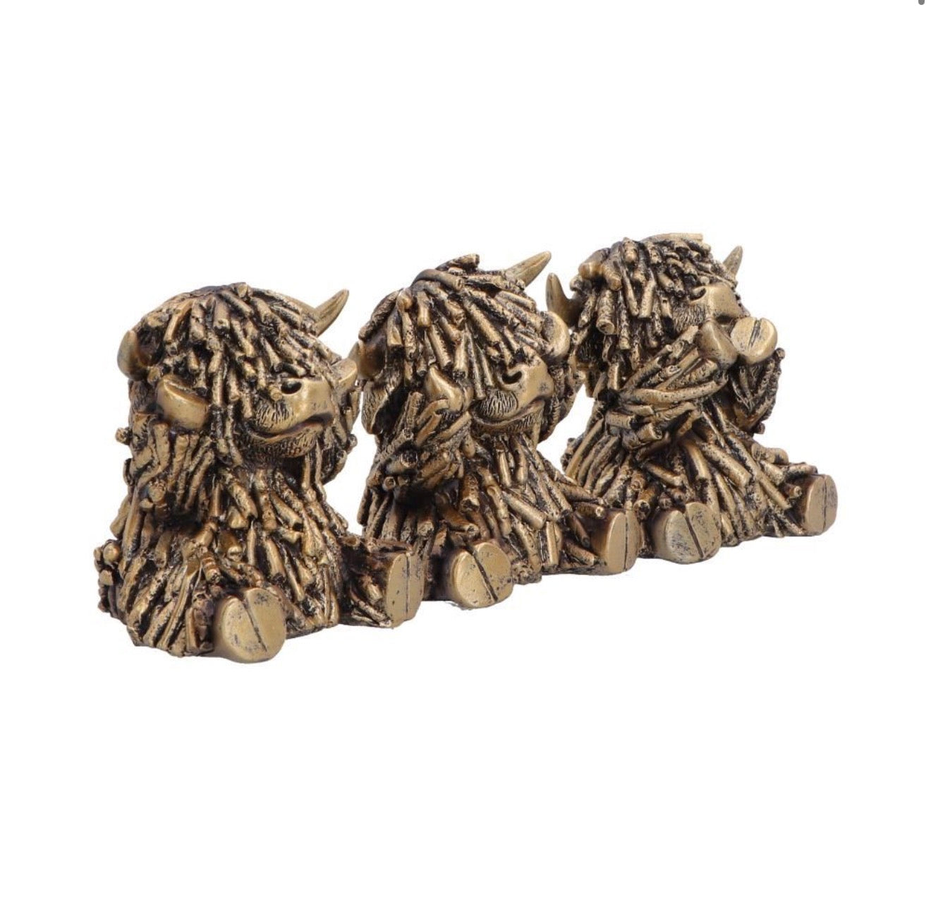 Three Wise Gold Highland Cows set of 3 7.5cm