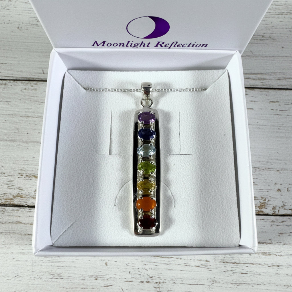 925 Sterling Silver Multi Gemstone Chakra Pendant