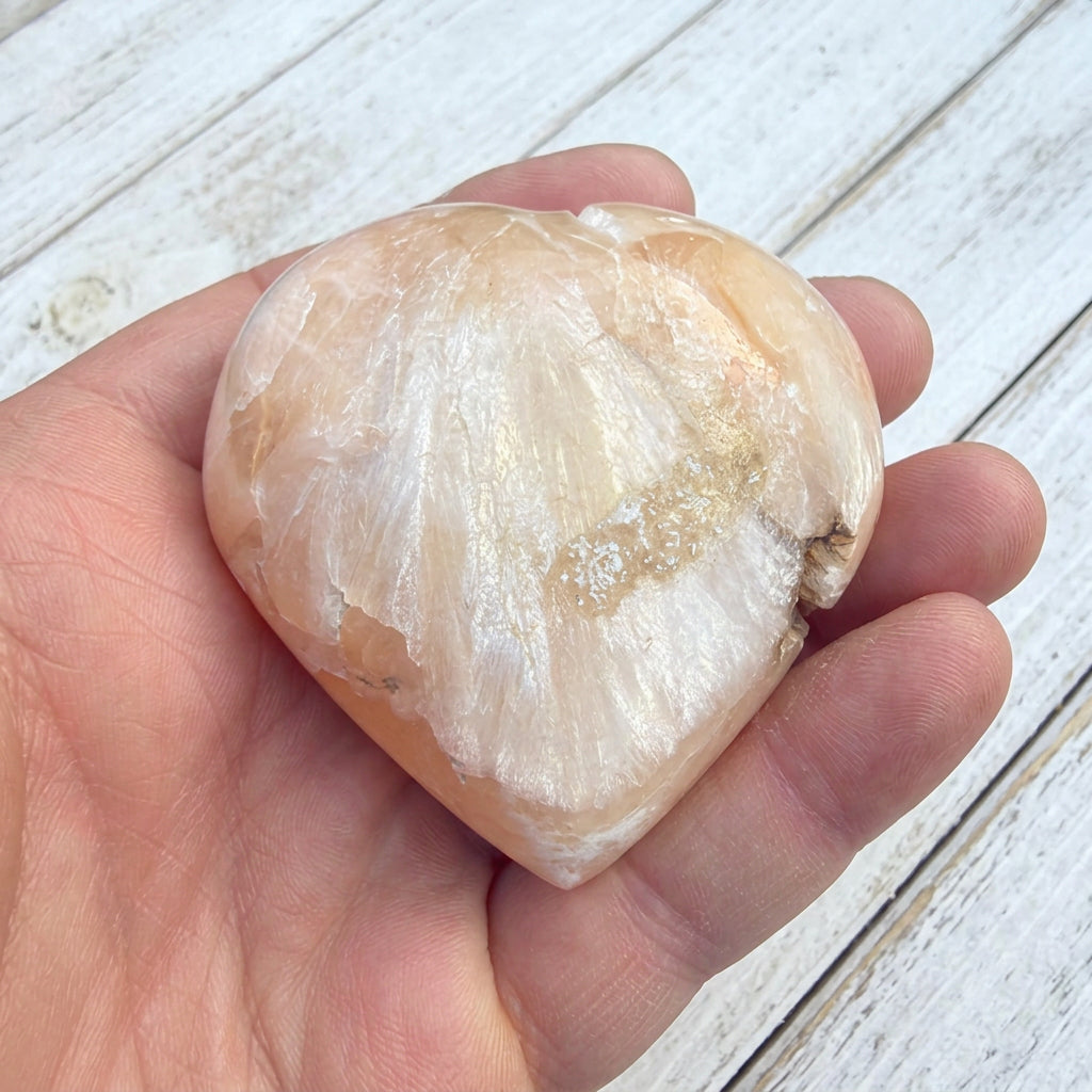 Stilbite Polished Heart with Green Heulandite 100 grams SH02