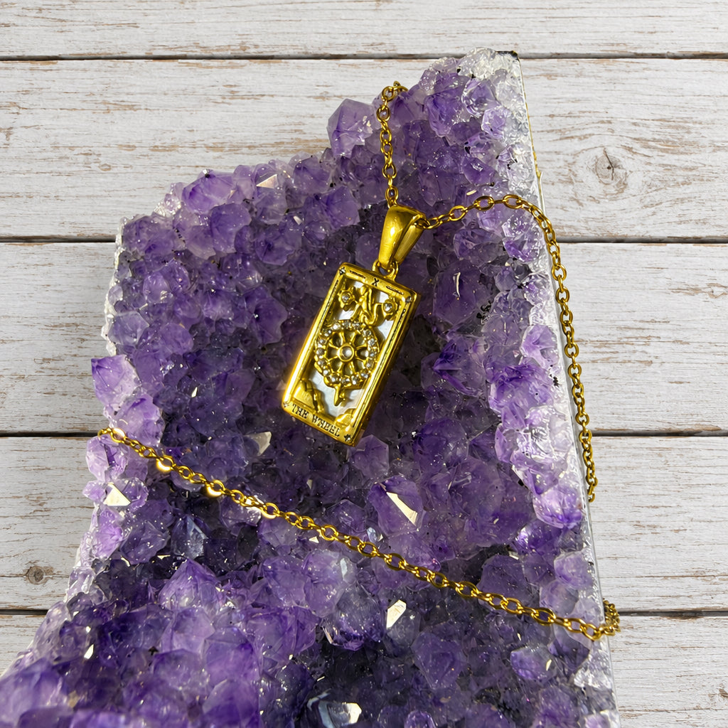 18KT Gold Plated Stainless Steel “ The Wheel “ Tarot Necklace