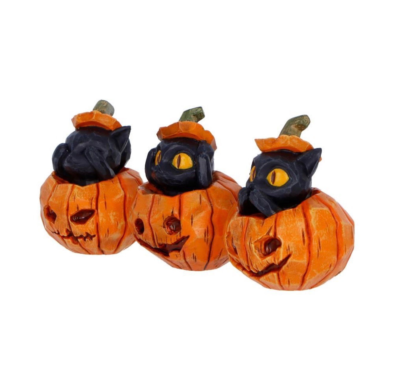 Three Wise Pumpkin Patch Black Cats See No Evil Set 7.7cm
