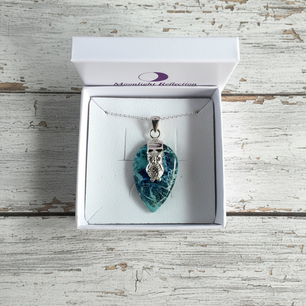 925 Sterling Silver Shattuckite Owl Pendant
