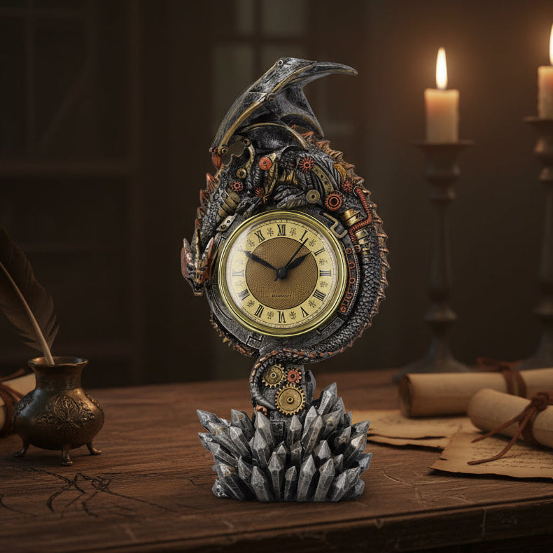 Clockwork Reign Steampunk Dragon Clock 28cm