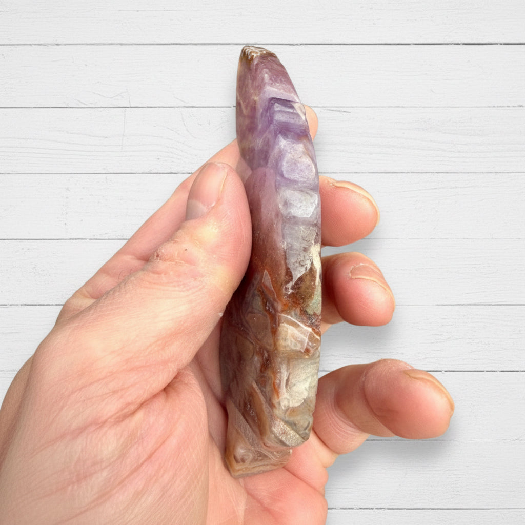 Mexican Amethyst Lace Agate Feather Carving 104 grams AF01
