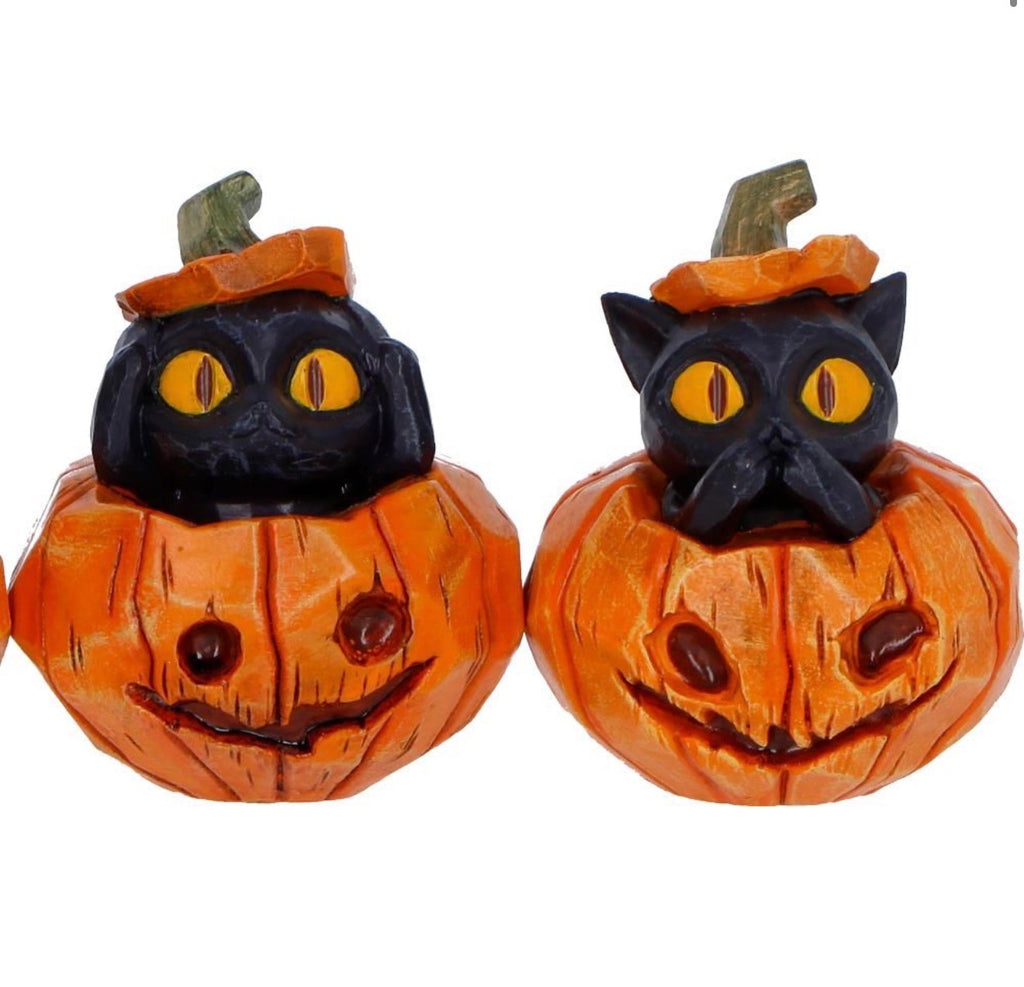 Three Wise Pumpkin Patch Black Cats See No Evil Set 7.7cm