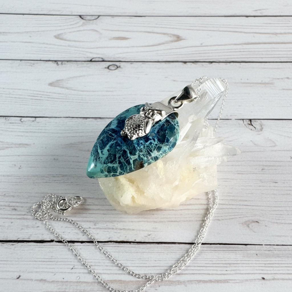 925 Sterling Silver Shattuckite Owl Pendant