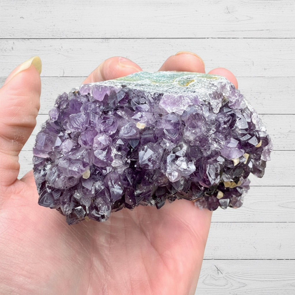 Amethyst Druzy Standing Cut Base with Orange Calcite 421 grams NNPA1