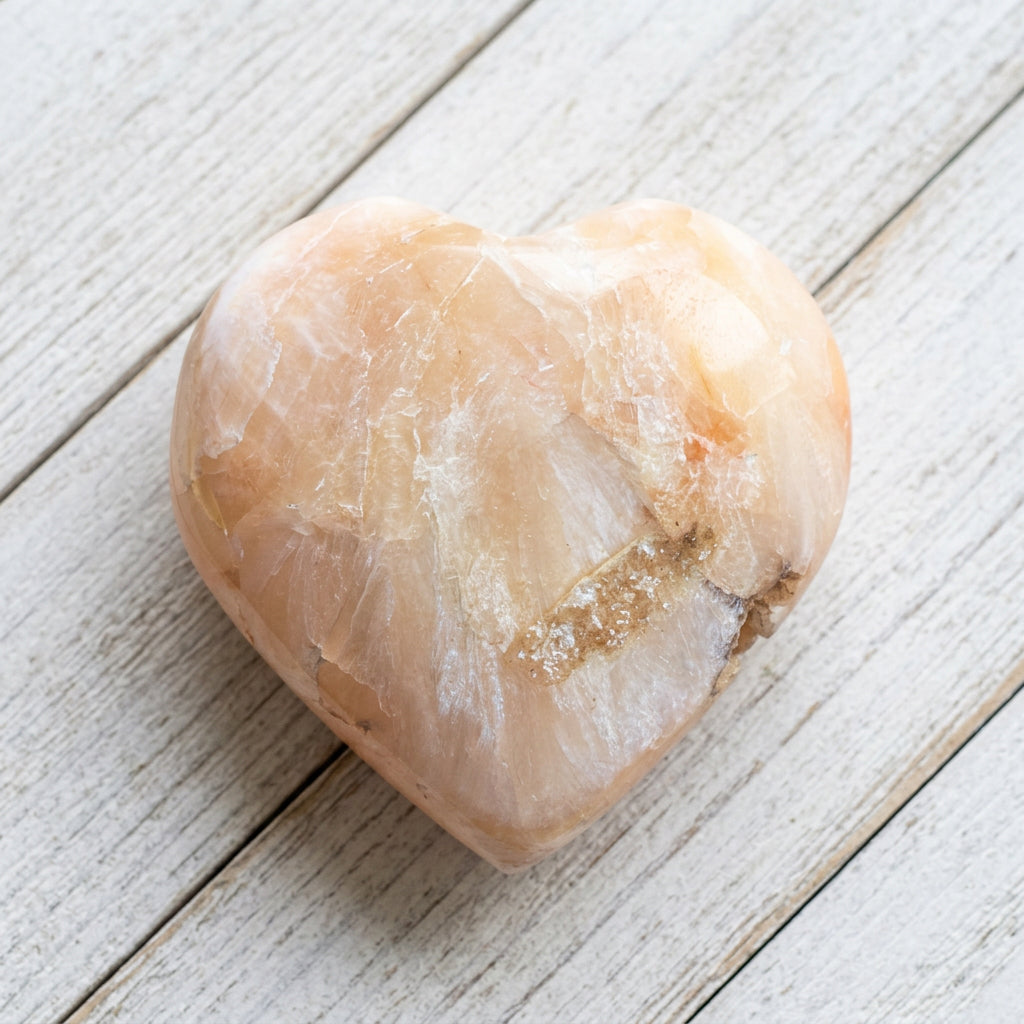 Stilbite Polished Heart with Green Heulandite 100 grams SH02