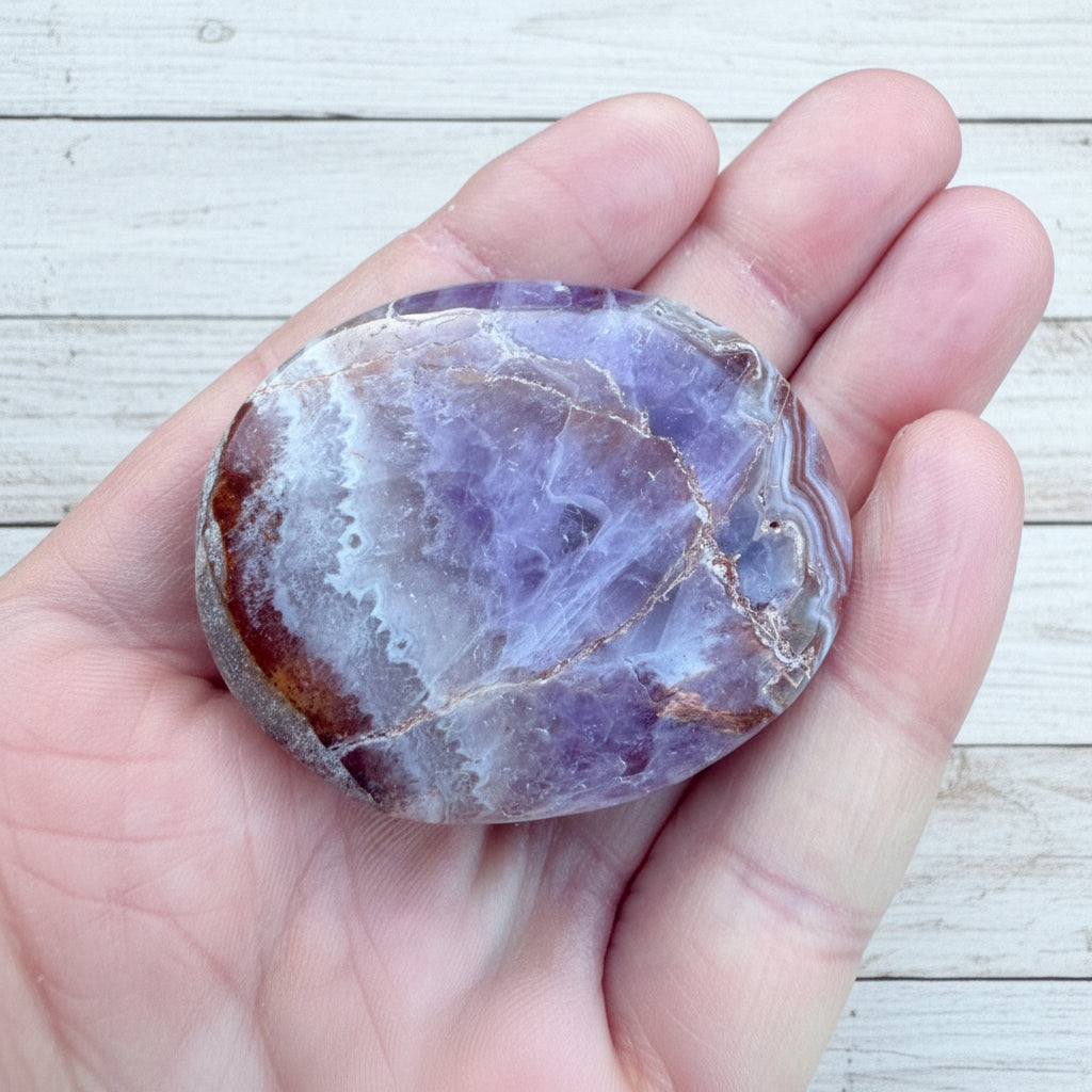 Mexican Amethyst Lace Agate Palmstone 58 grams ALAP05