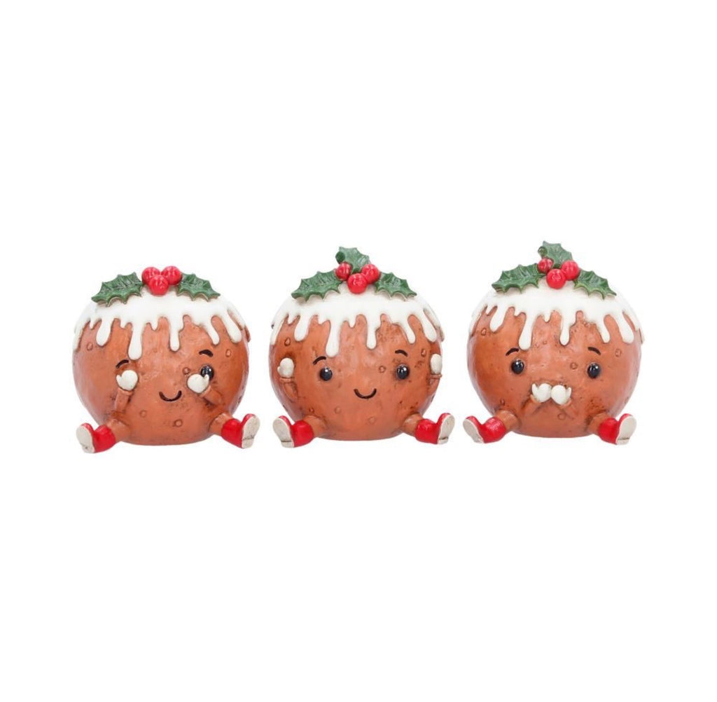 Three Wise Christmas Puddings See No Evil Set, 6cm