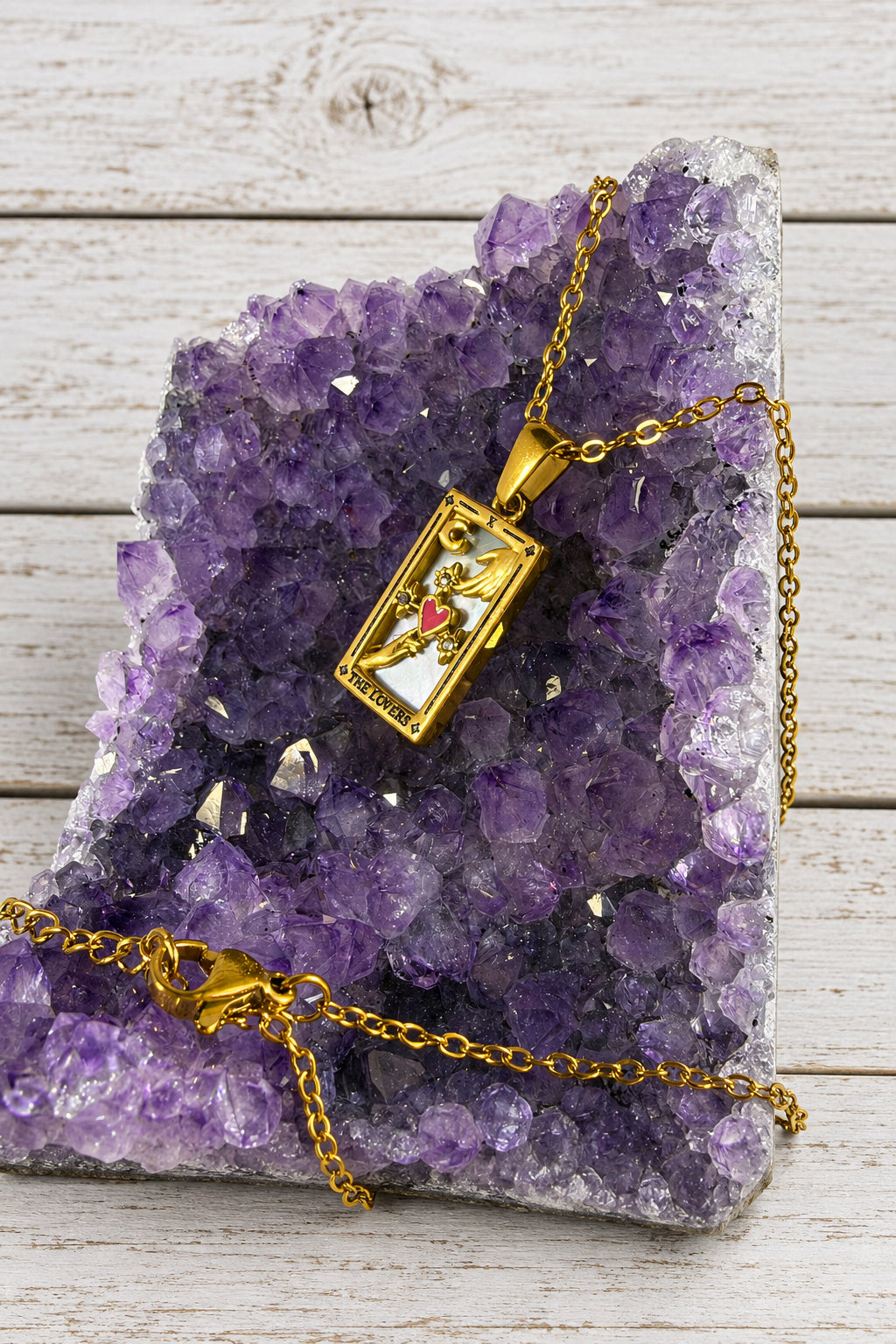 18KT Gold Plated Stainless Steel “ The Lovers “ Tarot Card Necklace