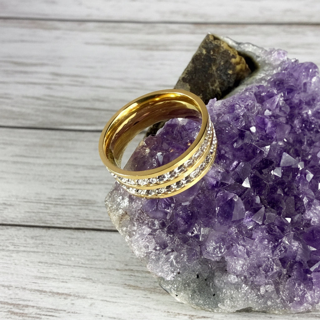18KT Gold Plated Stainless Steel CZ Ring