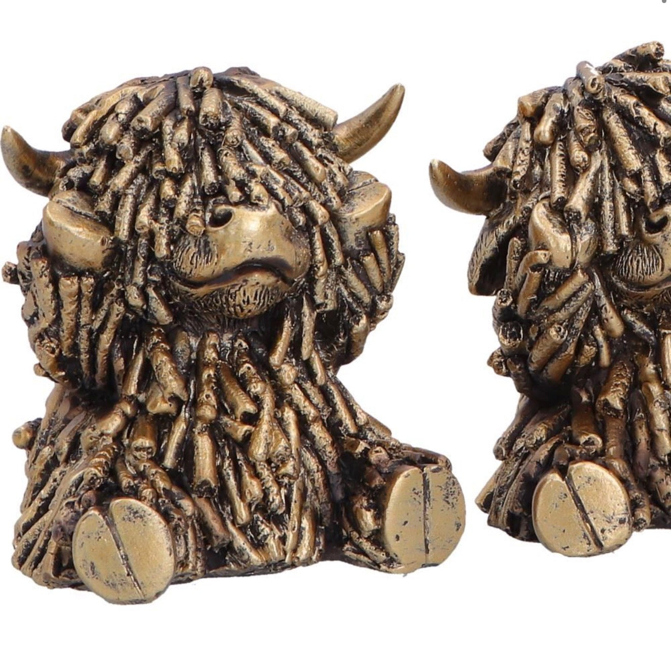 Three Wise Gold Highland Cows set of 3 7.5cm