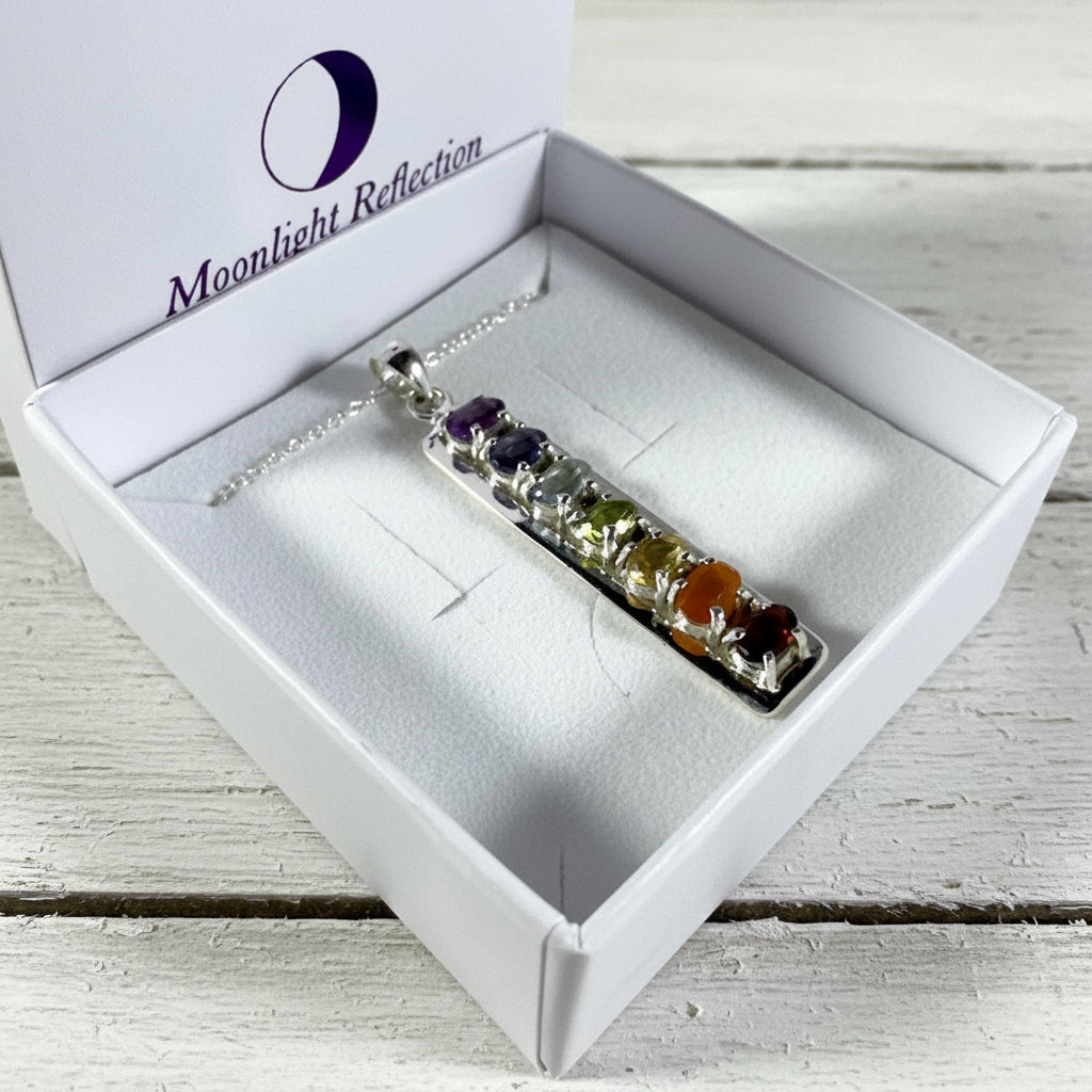 925 Sterling Silver Multi Gemstone Chakra Pendant