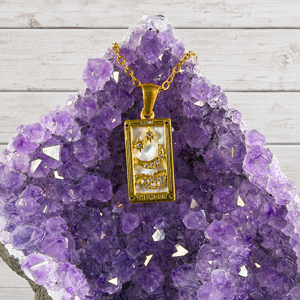 18KT Gold Plated Stainless Steel “ The Moon “ Tarot Card Necklace