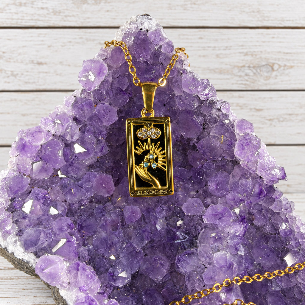 18KT Gold Plated Stainless Steel “ The Magician “ Tarot Card Necklace