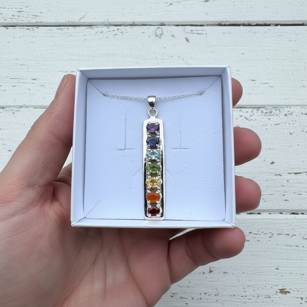 925 Sterling Silver Multi Gemstone Chakra Pendant