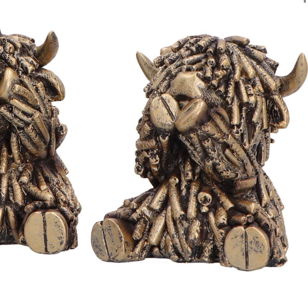 Three Wise Gold Highland Cows set of 3 7.5cm