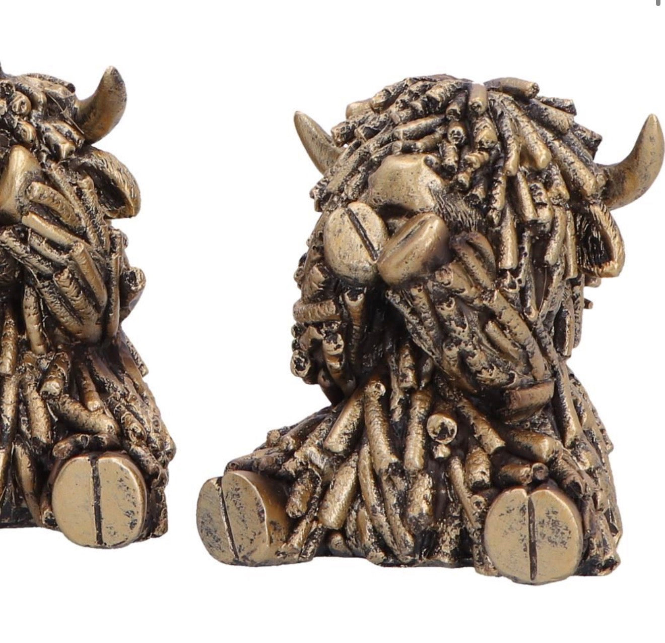 Three Wise Gold Highland Cows set of 3 7.5cm