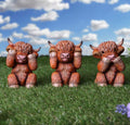Three Wise highland Cows set of 3 9.6cm
