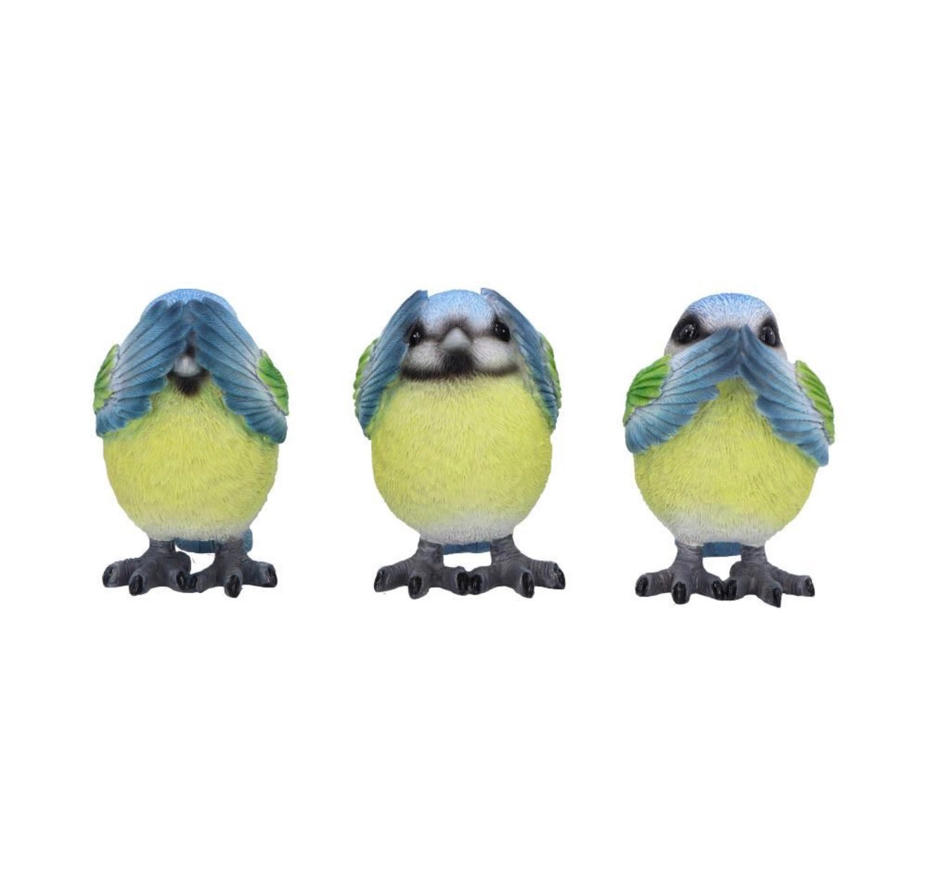 Three Wise Blue Tits See No Evil Set 8.5cm