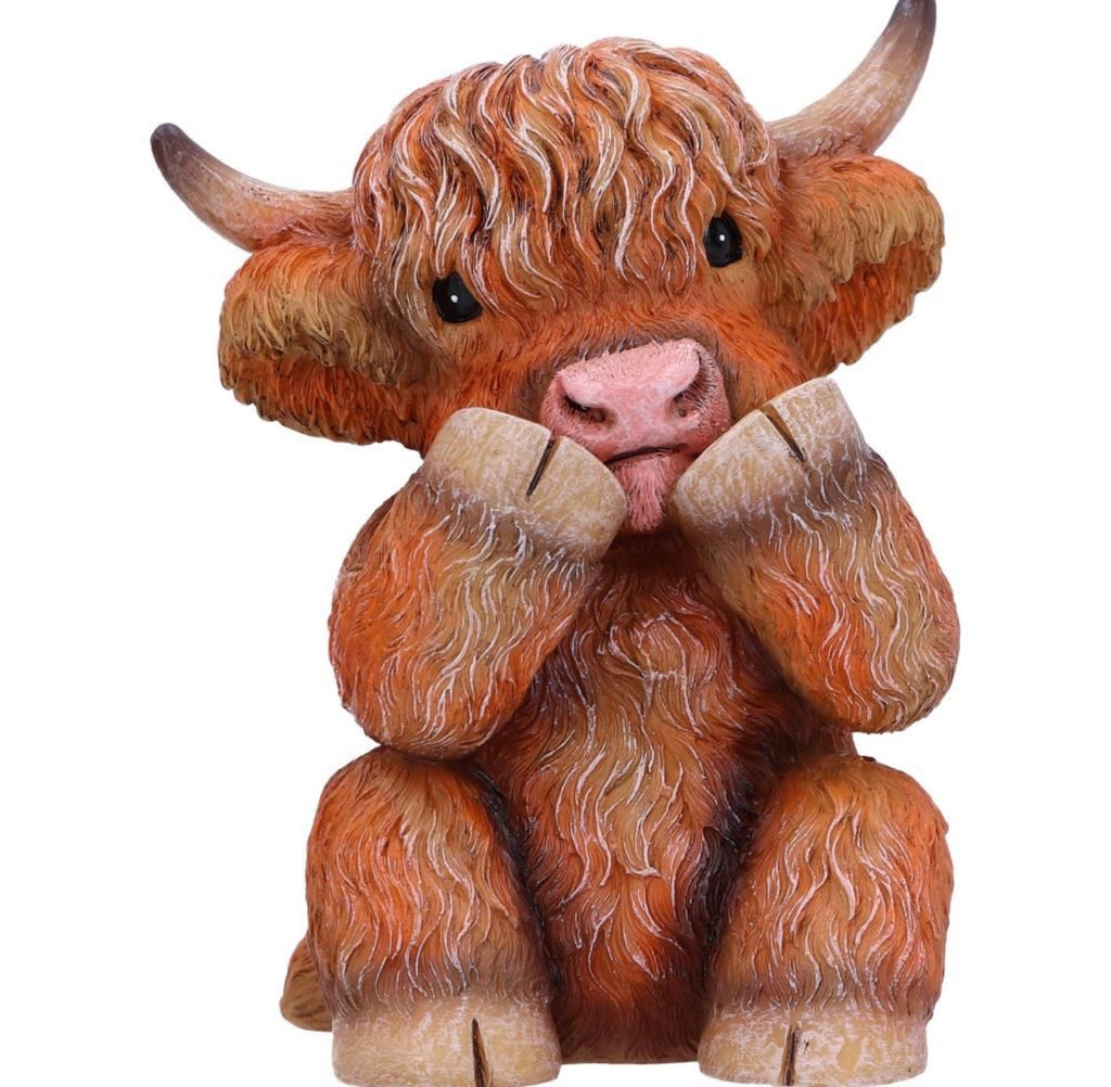 Three Wise highland Cows set of 3 9.6cm