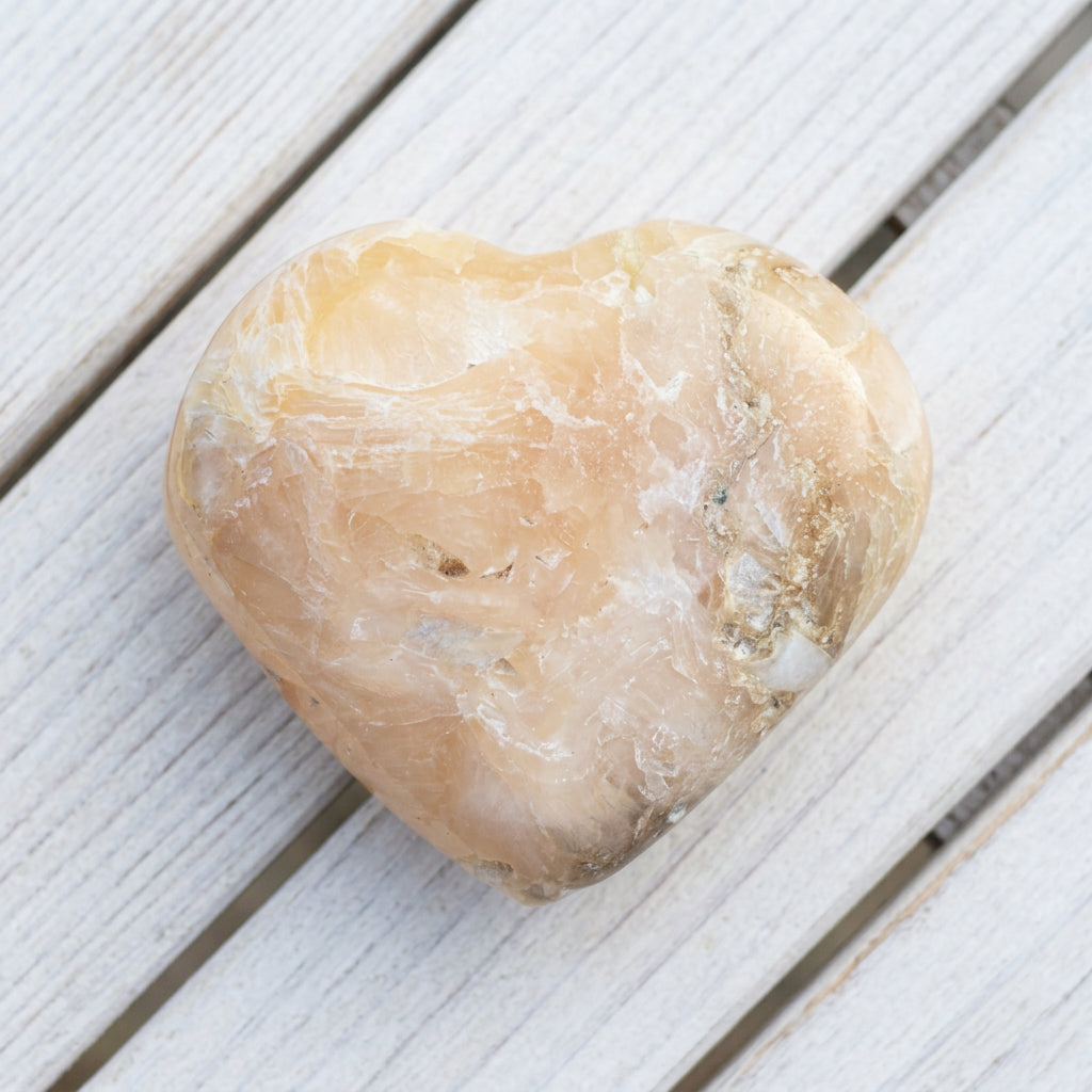 Stilbite Polished Heart with Green Heulandite 93 grams SH03