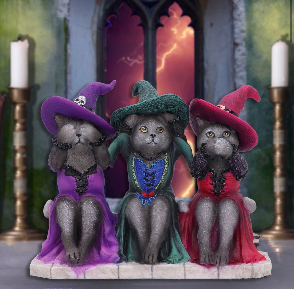 Three Wise Witchy Kittys See No Evil Witch Cats 15.3cm
