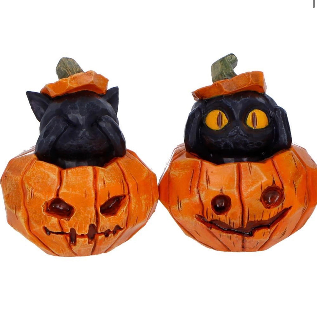 Three Wise Pumpkin Patch Black Cats See No Evil Set 7.7cm