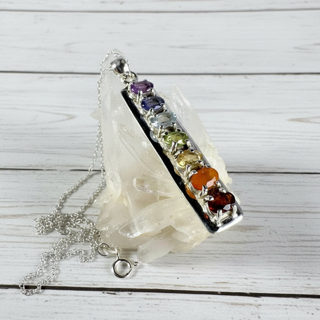 925 Sterling Silver Multi Gemstone Chakra Pendant