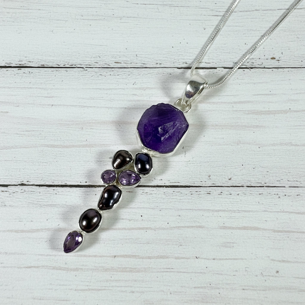 925 Sterling Silver Amethyst & Pearl Pendant