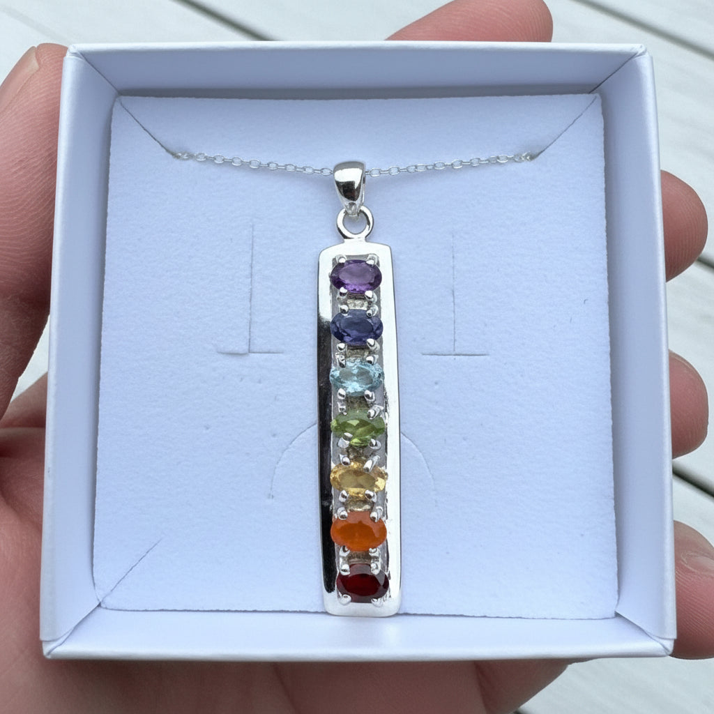 925 Sterling Silver Multi Gemstone Chakra Pendant