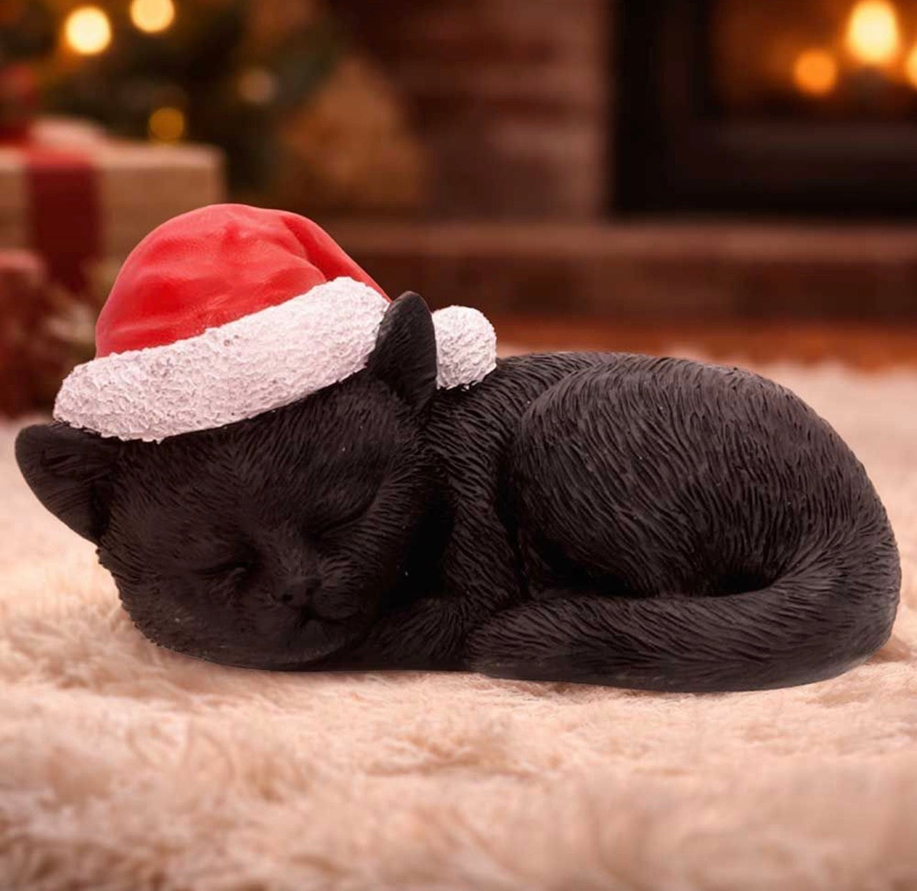 Merry Whiskers Black Cat Christmas Ornament 9.5cm