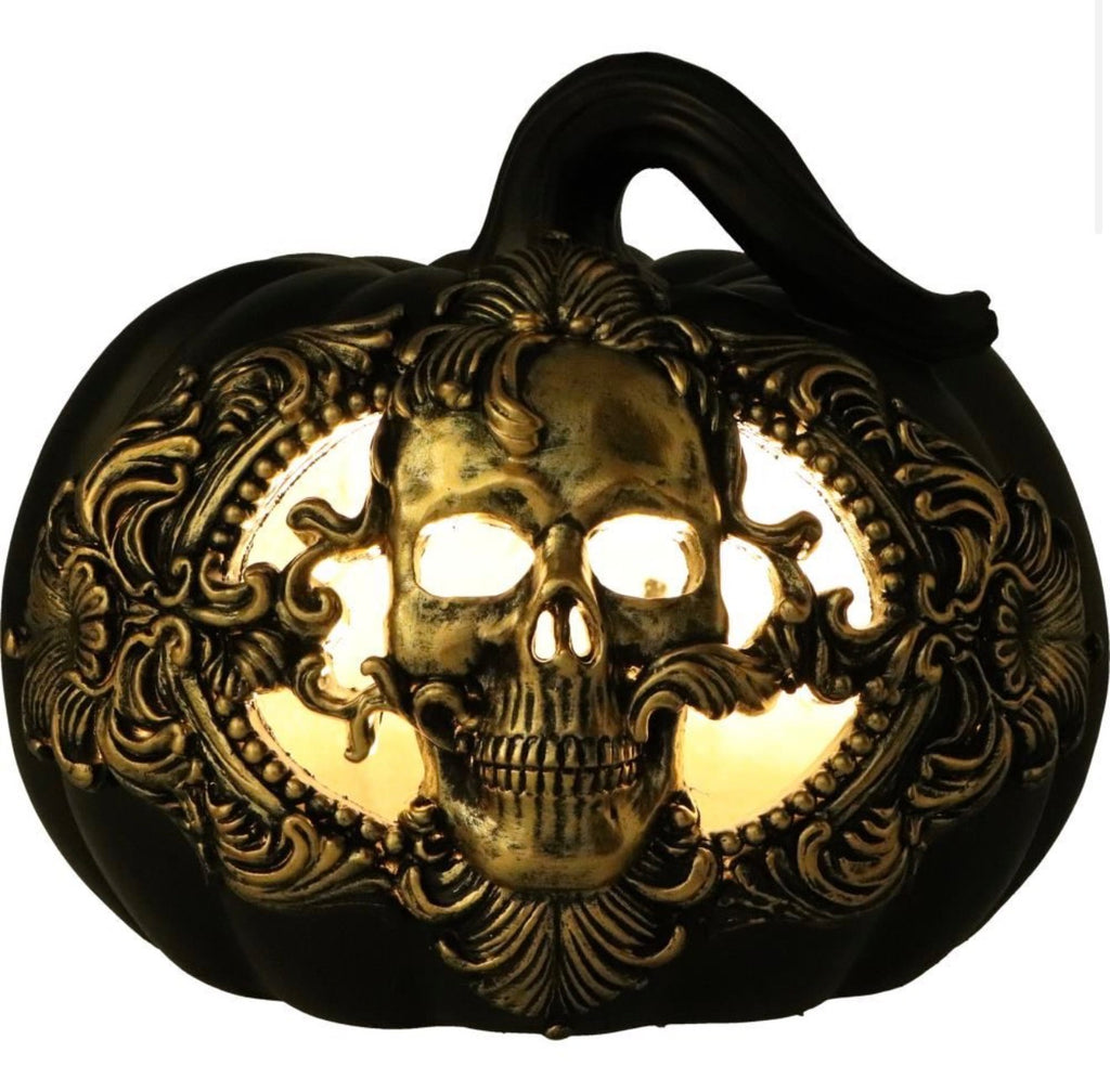 Baroque Harvest Pumpkin Skull Light Up Ornament 20cm