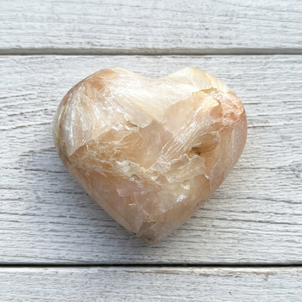Stilbite Polished Heart with Green Heulandite 93 grams SH03