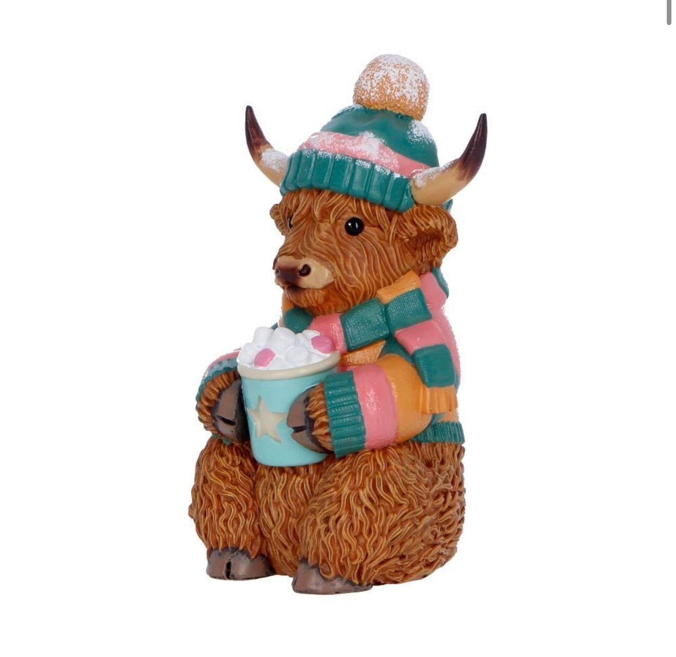 Winter Highland Cow Hot Cocoa 12.3cm
