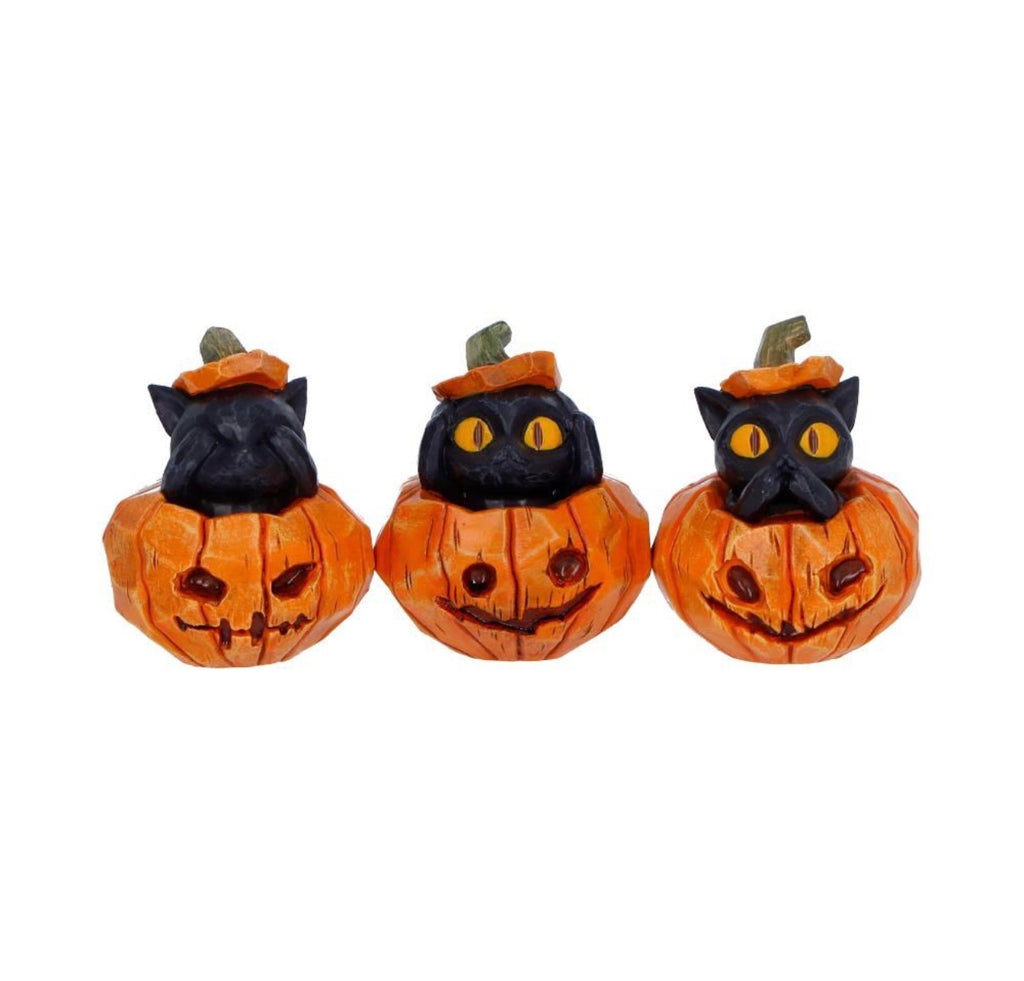 Three Wise Pumpkin Patch Black Cats See No Evil Set 7.7cm