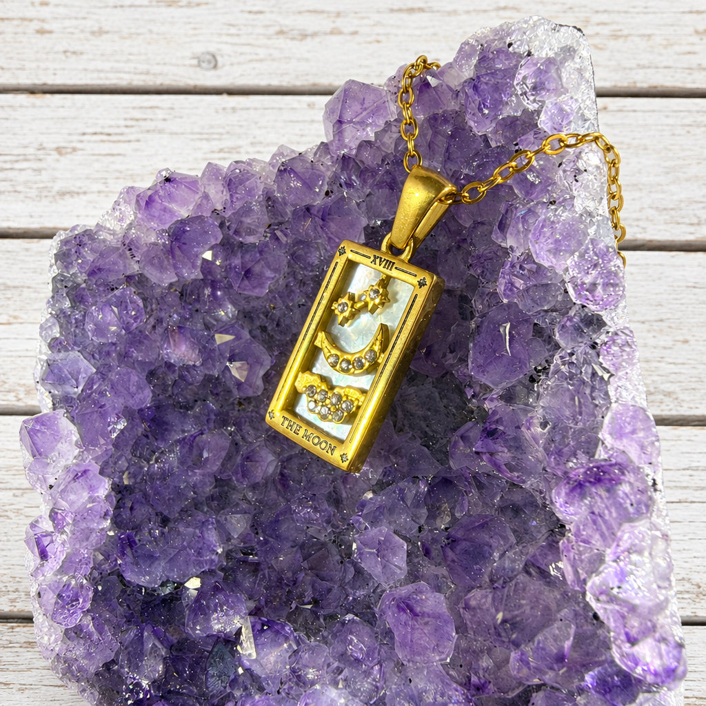 18KT Gold Plated Stainless Steel “ The Moon “ Tarot Card Necklace