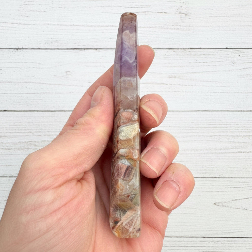 Mexican Amethyst Lace Agate Feather Carving 104 grams AF01