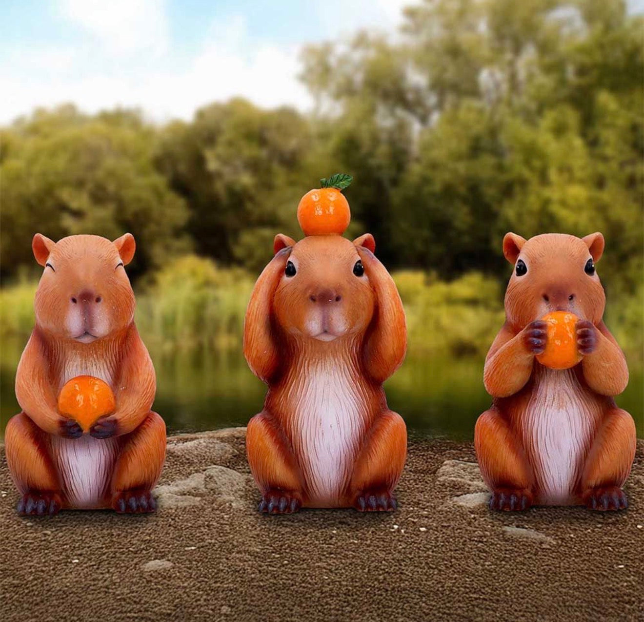 Three Wise Capybaras See No Evil Set 8.5cm