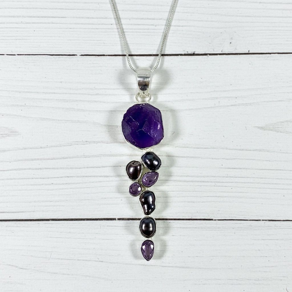925 Sterling Silver Amethyst & Pearl Pendant