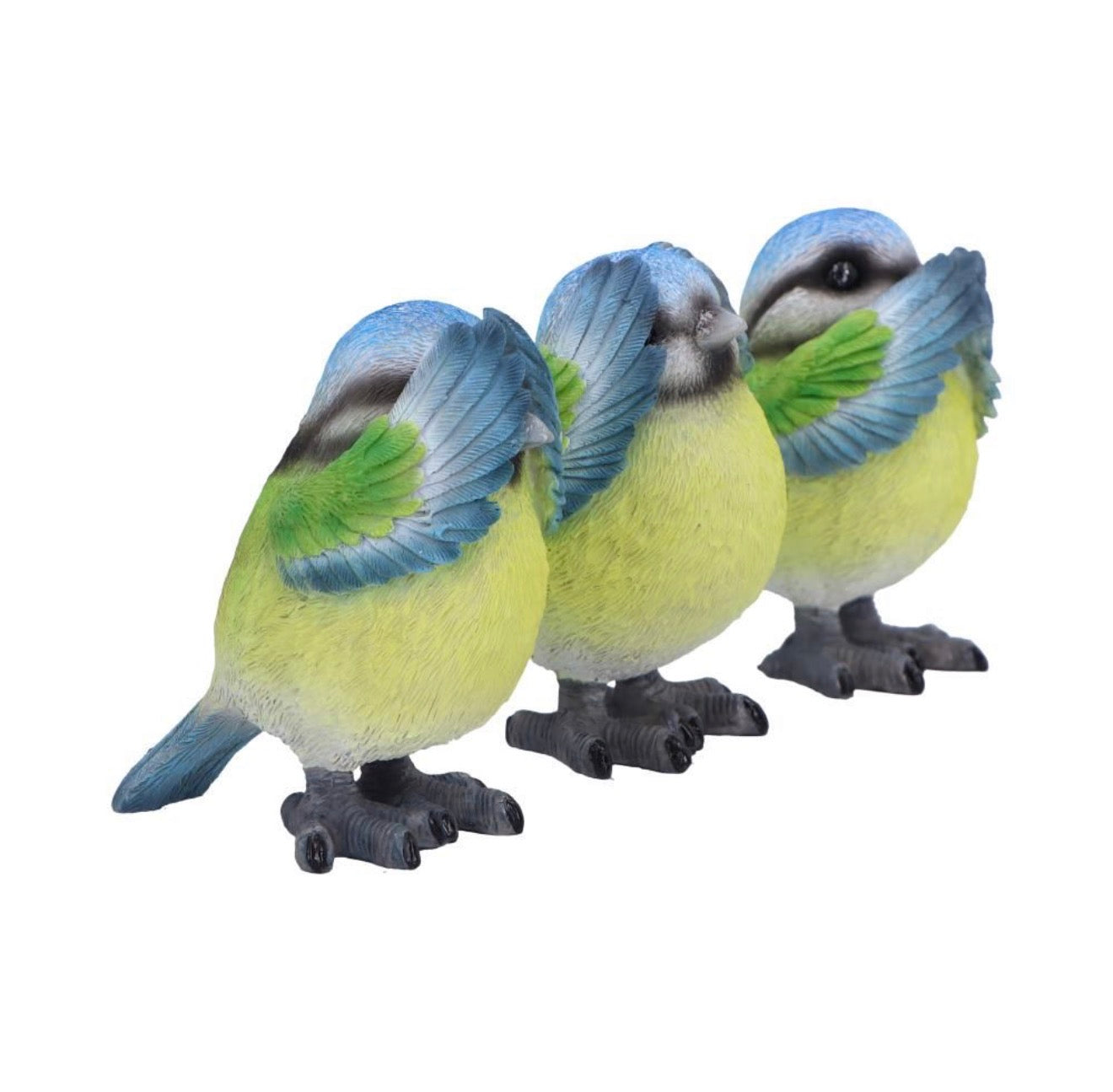 Three Wise Blue Tits See No Evil Set 8.5cm