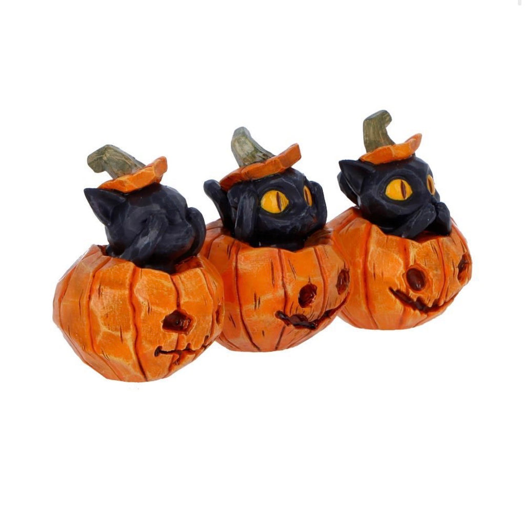 Three Wise Pumpkin Patch Black Cats See No Evil Set 7.7cm