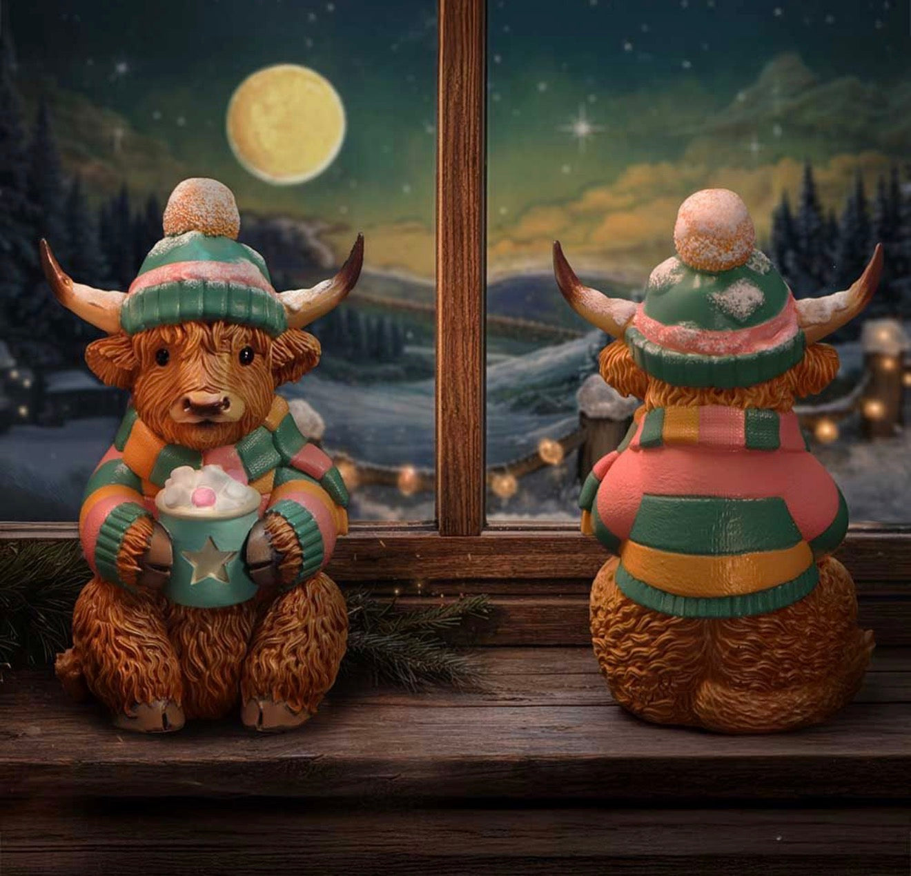 Winter Highland Cow Hot Cocoa 12.3cm