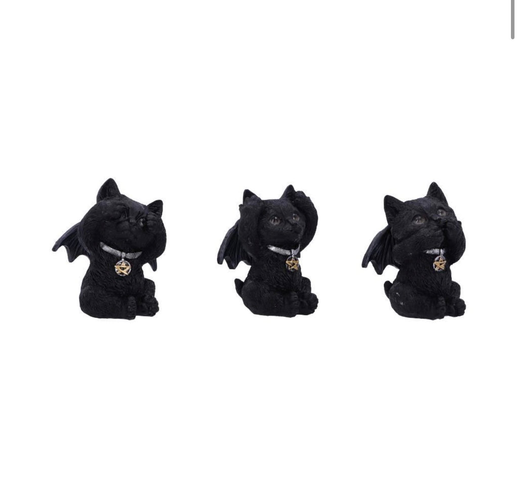 Three Wise Vampuss Winged Cats See No Evil Set 9cm