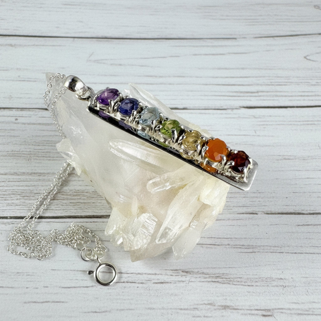 925 Sterling Silver Multi Gemstone Chakra Pendant