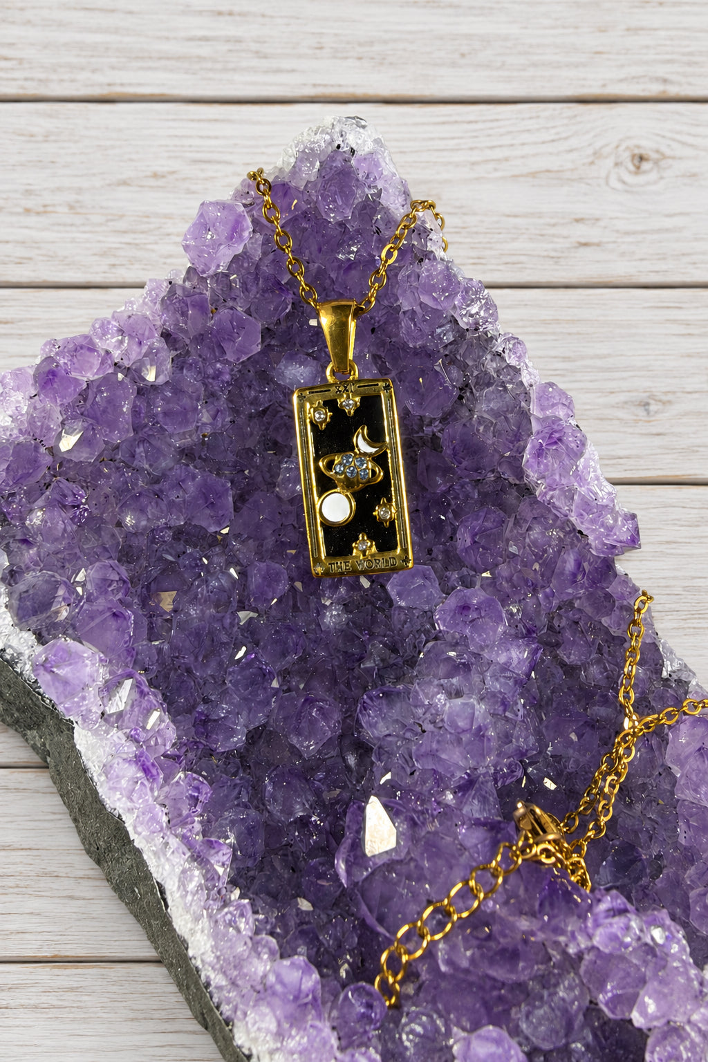 18KT Gold Plated Stainless Steel “The World “ Tarot Card Necklace