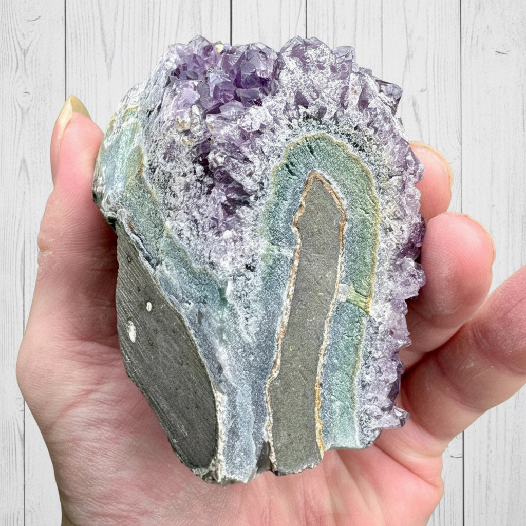 Amethyst Druzy Standing Cut Base with Orange Calcite 421 grams NNPA1